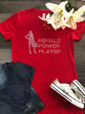 Female Power Player - Red Bling T-Shirt